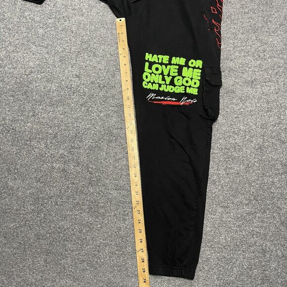 Maison Noir Black Cargo Joggers With Neon Green & Red Flame Embroidery Size L - Picture 8 of 9